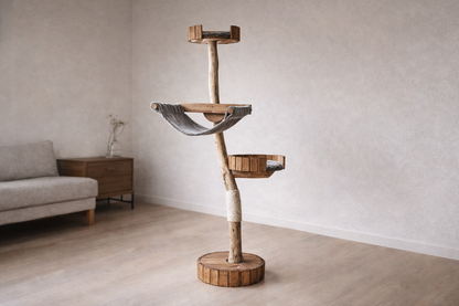 Handgefertigter Kratzbaum aus Massivholz – TOMCAT Lounge Tower - Katzenmöbel
