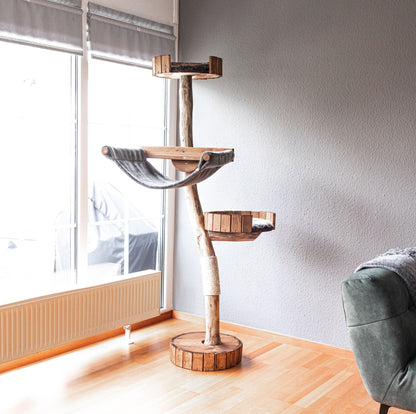 Kratzbaum Kletterbaum aus Naturholz – TOMCAT Lounge Tower - Katzenmöbel